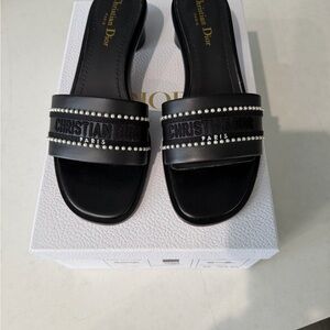 Dior Black Embellished Slide Sandals